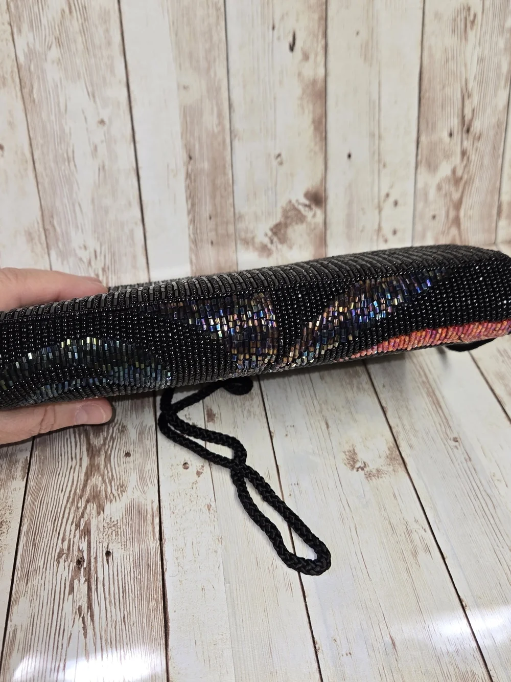 Vintage Bechamel Beaded Bag Black Multicolor Clutch Crossbody Purse